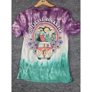 Buckees Tie Dye T Shirt Go Little Rockstar Graphic Print Purple Green Size S